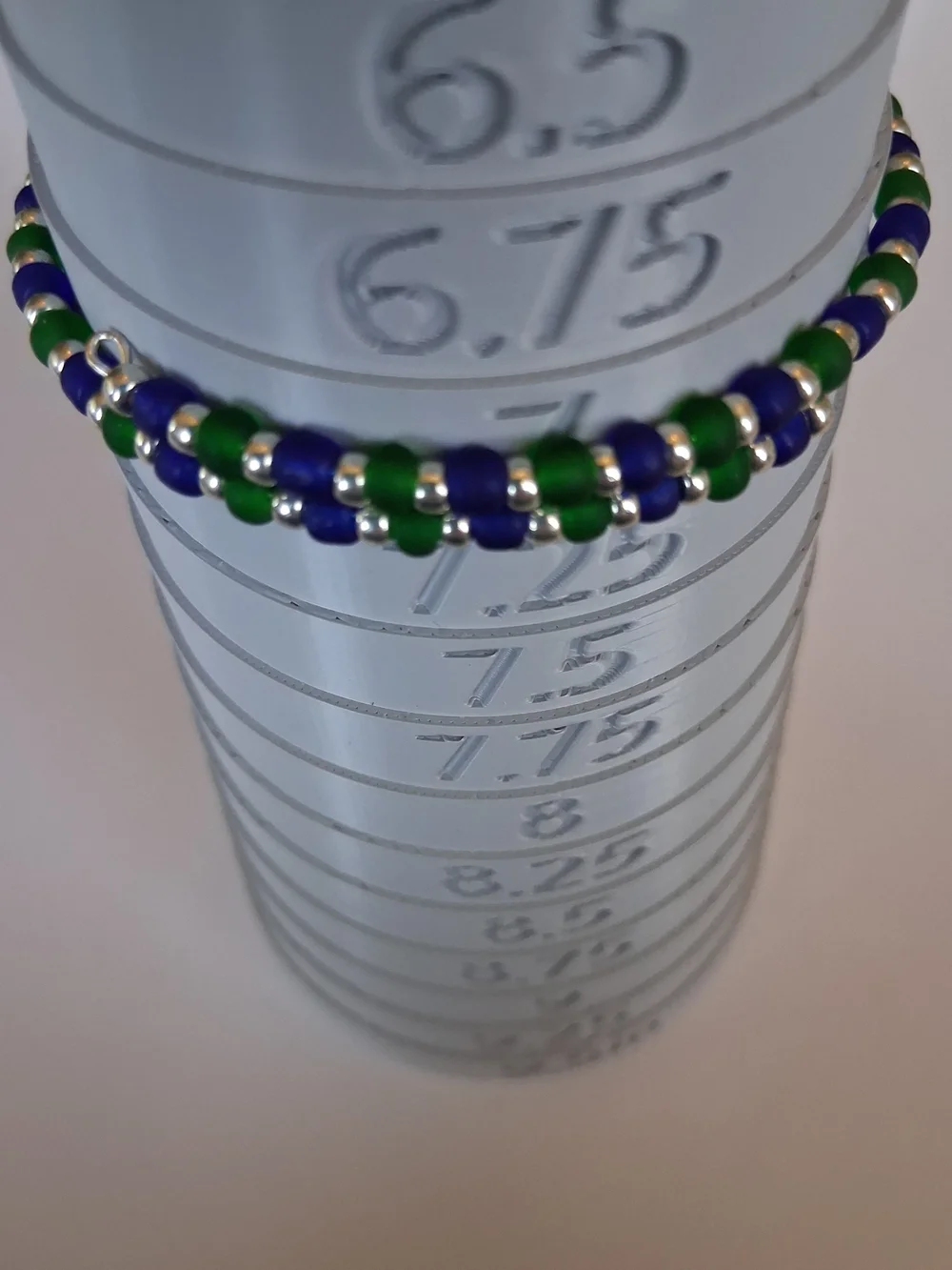 Handmade Blue and Green Beaded Bracelet & Matching Earrings W/Silver-Tones